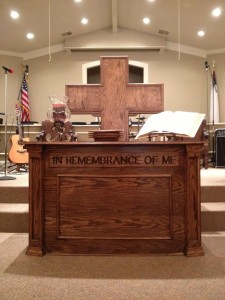 communion table and cross for Eros Louisiana