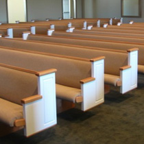 Custom made church pews with white ends