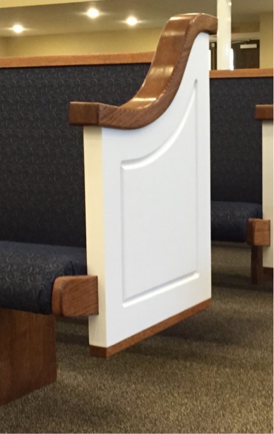 White church pew end 