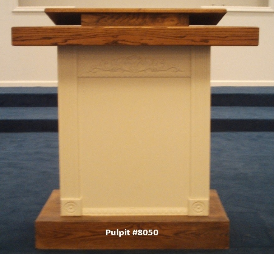 White and light wood church pulpit