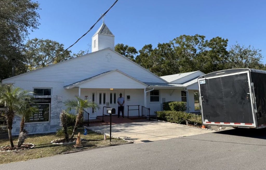 Our Truck and Trailer parked outside the front of the St Marks Missionary Baptist Church